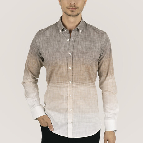 3-Tone Ombre Button-Up Shirt // Slim Fit // Brown-Beige (S)