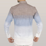 3-Tone Ombre Button-Up Shirt // Slim Fit // Brown-Blue (S)