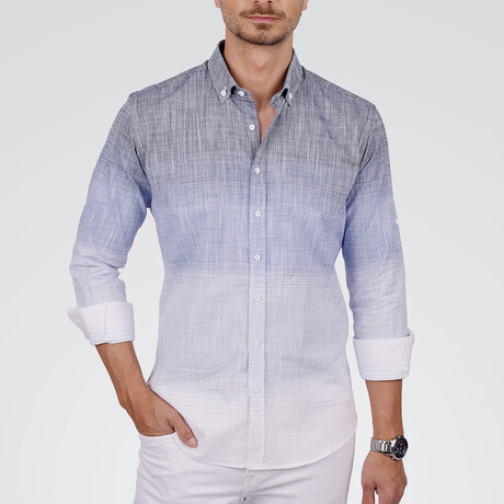 3-Tone Ombre Button-Up Shirt // Slim Fit // Blue-Gray (S)