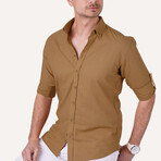 Solid Roll-Sleeve Button-Down Shirt // Tan (XL)