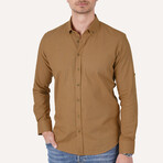 Solid Roll-Sleeve Button-Down Shirt // Tan (XL)
