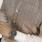 3-Tone Ombre Button-Up Shirt // Slim Fit // Brown-Beige (S)