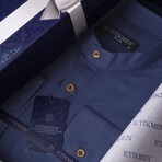 Mandarin Collar Quarter-Button Shirt // Indigo (L)