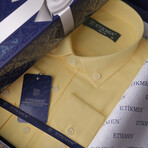 Solid Roll-Sleeve Button-Down Shirt // Yellow (S)