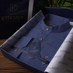 Mandarin Collar Quarter-Button Shirt // Indigo (L)