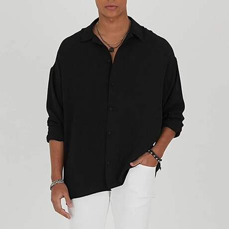 Linen Button Up // Black (XS)