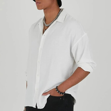 Linen Button Up // White (XL)