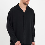 Notch Collar Button Up // Black (L)