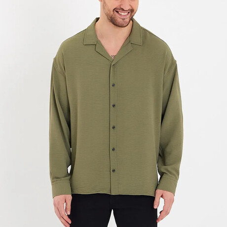Notch Collar Button Up // Olive Green (S)