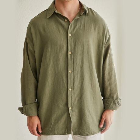 Oversized Button Up // Olive Green (XS)
