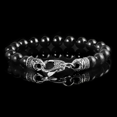 Onyx Stone + Antiqued Stainless Steel Clasp // 8.5"