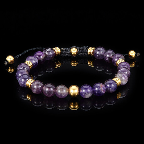 Amethyst Stone + Gold Plated Stainless Steel Adjustable Bracelet // 8"