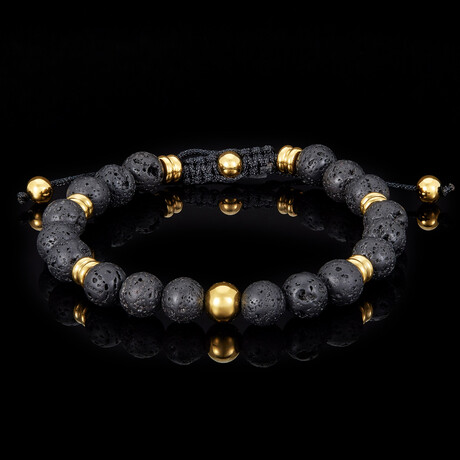 Lava Stone + Gold Plated Stainless Steel Adjustable Bracelet // 8"