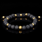 Lava Stone + Gold Plated Stainless Steel Adjustable Bracelet // 8"