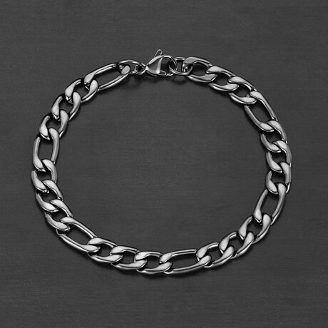 Black Plated Stainless Steel Figaro Chain Bracelet // 8.25"