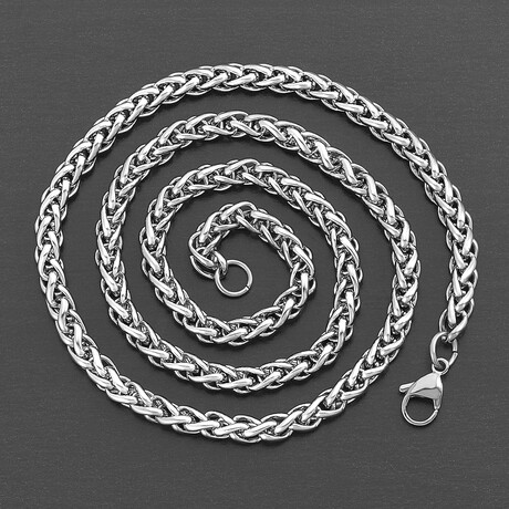 Polished Stainless Steel Spiga Wheat Chain Necklace // 24"