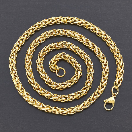 Gold Plated Stainless Steel Spiga Wheat Chain Necklace // 24"
