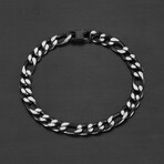 Matte Finish Black Plated Two Tone Stainless Steel Figaro Chain Bracelet // 8.5"