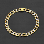 Matte Finish Gold Plated Two Tone Stainless Steel Figaro Chain Bracelet // 8.5"