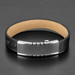 Criss Cross Steel Buckle Clasp + Black Leather Bracelet // 9"