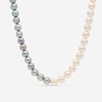 18k White Gold Akoya White + Gray Pearl Strand Necklace // 30"