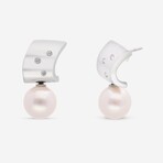 18K White Gold Diamond + South Sea Pearl Drop Earrings