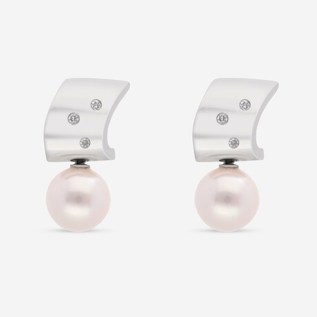 18K White Gold Diamond + South Sea Pearl Drop Earrings