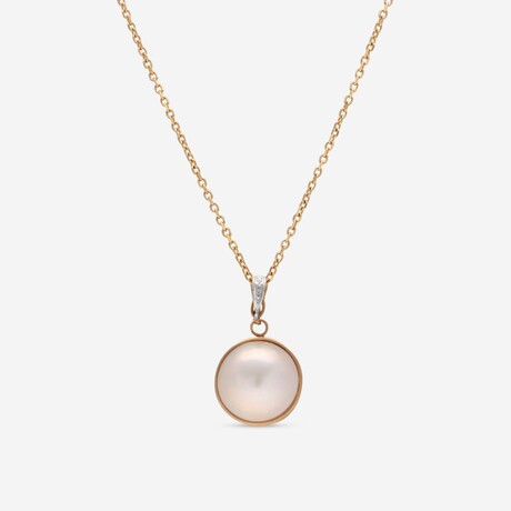 18K Yellow Gold Mabe Pearl Pendant Necklace // 16.5"