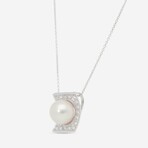 18K White Gold Fresh Water Pearl + Diamond Pendant Necklace // 16"