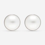 18K White Gold Round Fresh Water White Pearl Stud Earrings