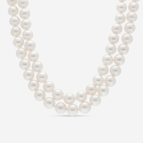 18K White Gold Double Row Akoya Pearl Necklace // 16"