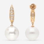 18K Yellow Gold Fresh Water Pearls + Diamond Drop Earrings