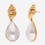 18K Yellow Gold White Mabe Teardrop Pearl Earrings