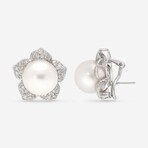 18K White Gold Diamond + South Sea Pearl Earrings