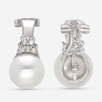 18K White Gold White Fresh Water Pearls + Diamond Earrings