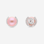 18K White Gold Round Diamond + Kasumi Pearl Stud Earrings