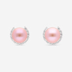 18K White Gold Round Diamond + Kasumi Pearl Stud Earrings
