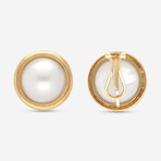 18K Yellow Gold White Round Mabe Pearl Stud Earring