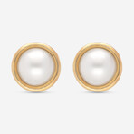 18K Yellow Gold White Round Mabe Pearl Stud Earring