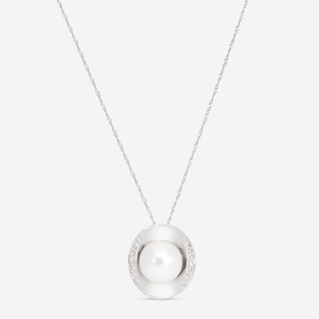 18K White Gold South Sea Pearl + Diamond Pendant Necklace // 17"