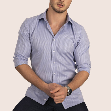 Diamond Patterned Button-Up Shirt // Blue (S)