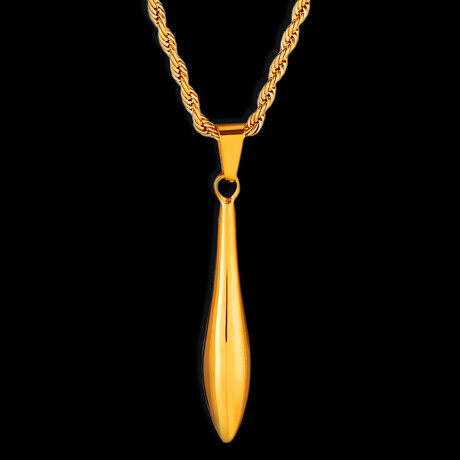 Gold Plated Stainless Steel Elongated Pendant // 24"