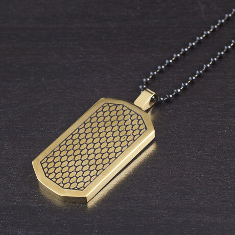 Black and Gold Plated Stainless Steel Textured Dog Tag Necklace // 24"