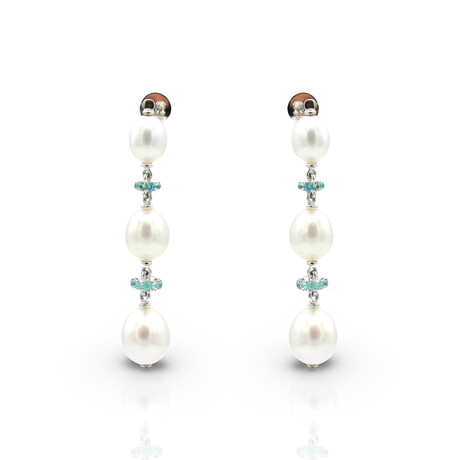 18K White Gold Pearl + Paraiba Drop Earrings // Pre-Owned