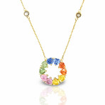 Fine Jewelry // 14K Yellow Gold Multicolor Sapphire + Diamond Pendant Necklace // 18" // New