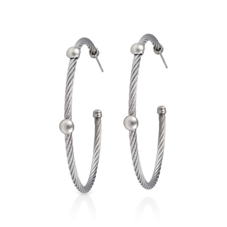 18k White Gold + Stainless Steel Hoop Earrings I // New