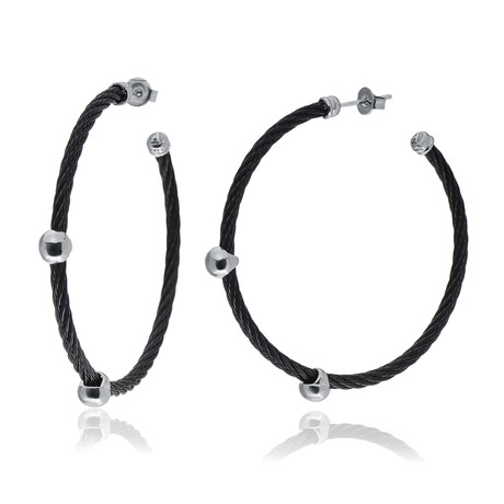 18k White Gold + Stainless Steel Hoop Earrings // New