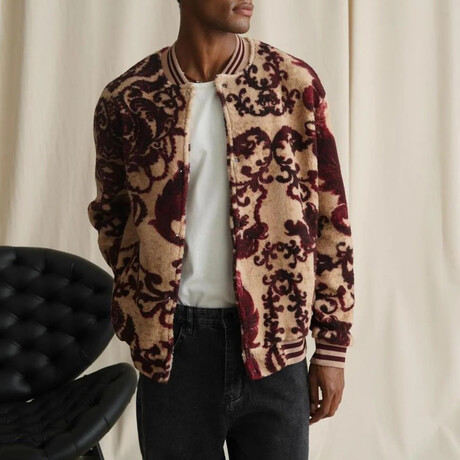 Varsity Paisley Plush Coat // Burgundy + Ecru (XS)