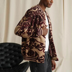 Varsity Paisley Plush Coat // Burgundy + Ecru (M)