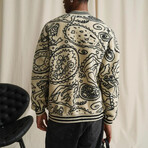 Doodle Printed Plush Coat // Ecru (XL)